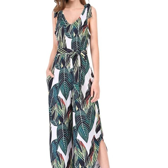 NWT Banana Tropical Tie Waist Wide Leg Jumpsuit - Picture 3 of 8